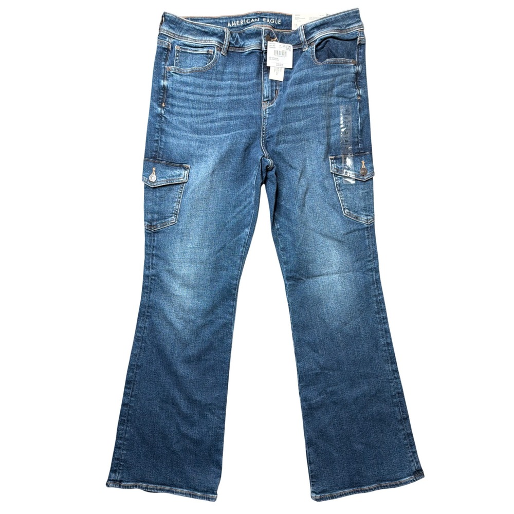 American Eagle Jeans Womens 16 Kick Boot Blue Cargo Stretch NEW